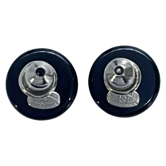 Auth CHANEL Coco - Black Gold Silver Plastic Hardware Earrings - Picture 3 of 3